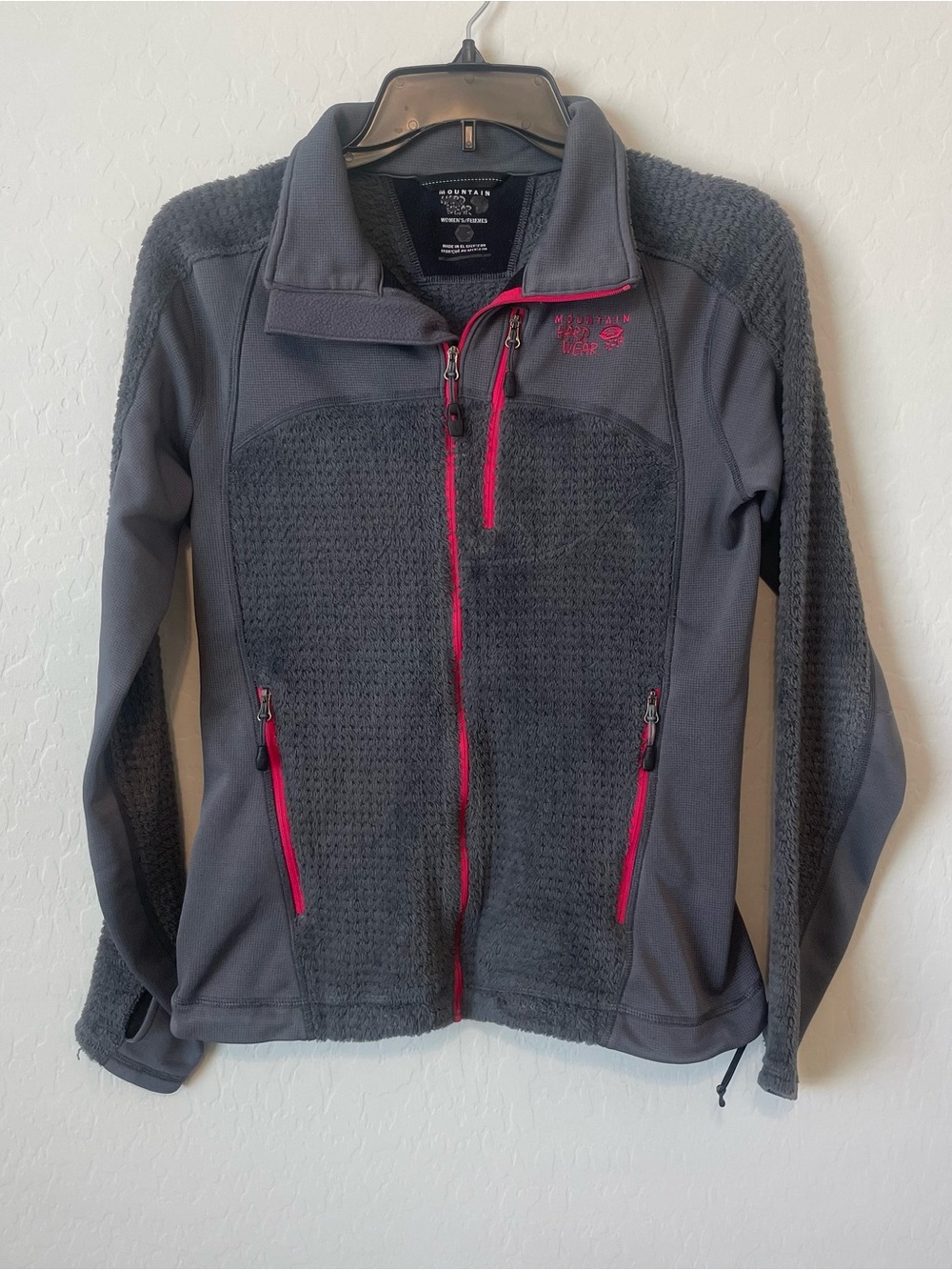 Mountain Hardwear Monkey Woman Grid II Fleece Jacket Gray/Pink Small